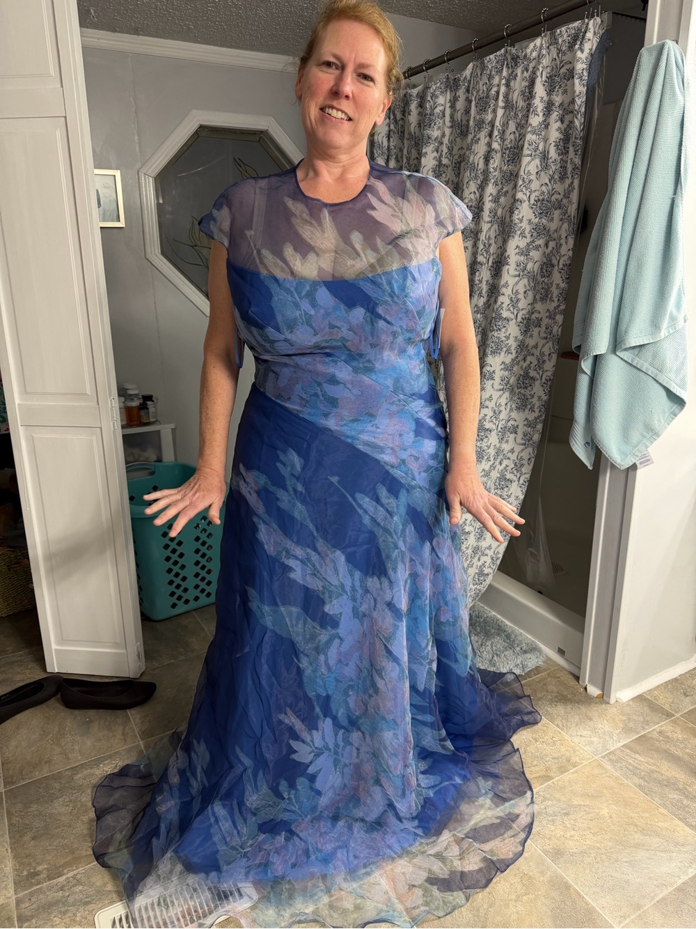 Rene Ruiz Blue Floral  organza formal gown Dress - Picture 10 of 12